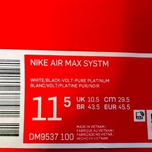 Mens Nike Air Max SYSTM Sneakers (DM9537 100) Size 11.5
